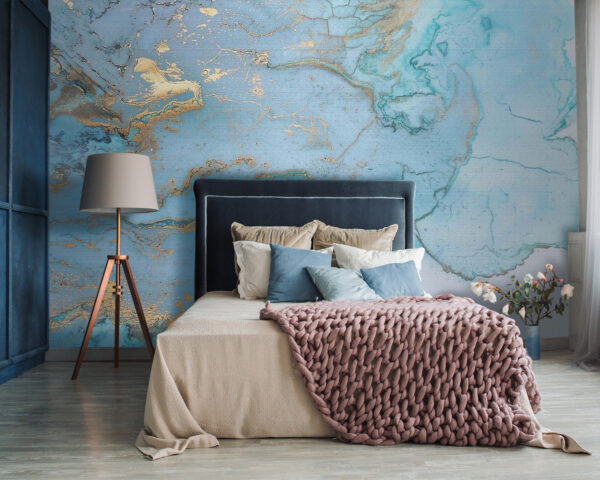 Abstract blue and metallic swirls Wall murals Abstract blue and metallic swirls