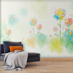Wall murals Watercolor painting of flowers and rabbits