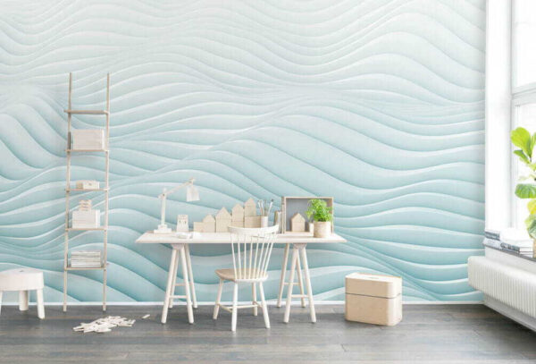 Wall murals White and blue wavy pattern Wall murals White and blue wavy pattern