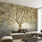 Wall murals Textured tree branches in shimmering tones.