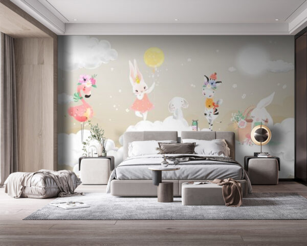 Wall murals Group of animals on clouds Wall murals Group of animals on clouds