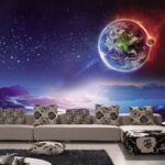 Wall murals Alien landscape under the starry night.