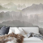 Wall murals Birds flying over a mountain range