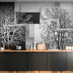 Wall murals White branches on a black background