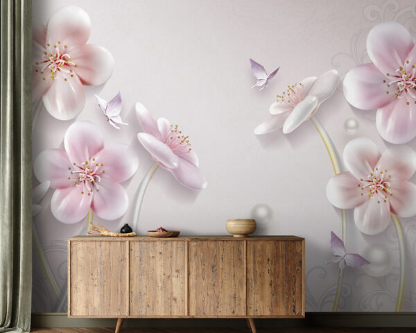 Wall murals Wallpaper with flowers and butterflies Wall murals Wallpaper with flowers and butterflies