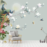 Wall murals Bird on a branch with flowers and birds