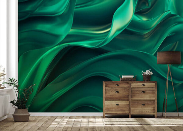 Wall murals Green fabric with folds Wall murals Green fabric with folds
