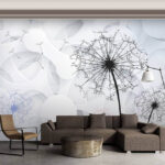 Wall murals Dandelion seeds blowing in the wind