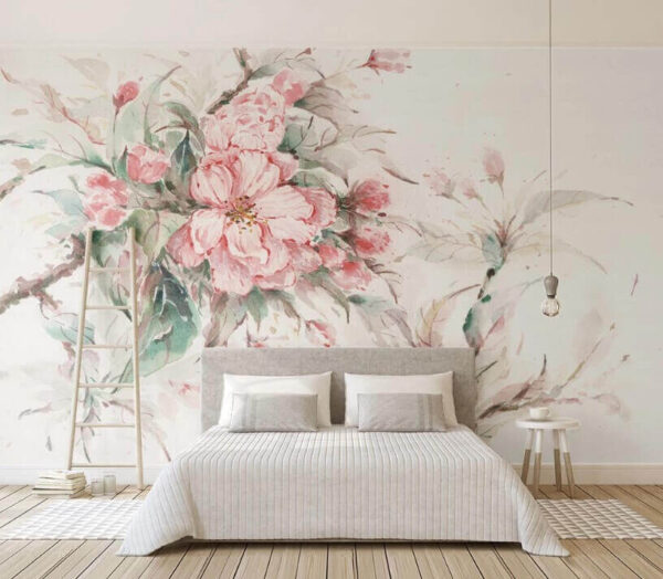 Wall murals Painting of pink flowers Wall murals Painting of pink flowers