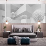 Wall murals White room with white balls
