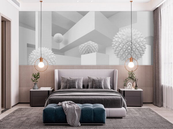 Wall murals White room with white balls Wall murals White room with white balls