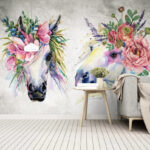 Wall murals Horses adorned with floral crowns.