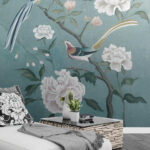 Wall murals Painting of birds on a branch with flowers