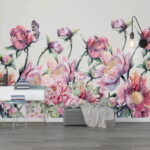 Wall murals Watercolor painting of flowers and a butterfly