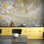 Wall murals Wallpaper with swans and flowers