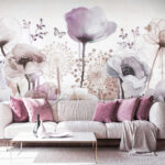 Wall murals Delicate watercolor flowers and butterflies.