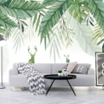 Wall murals Watercolor painting of a deer and leaves