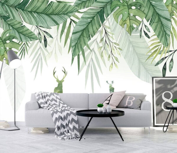 Wall murals Watercolor painting of a deer and leaves Wall murals Watercolor painting of a deer and leaves