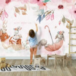 Wall murals Rabbit with flowers on its head