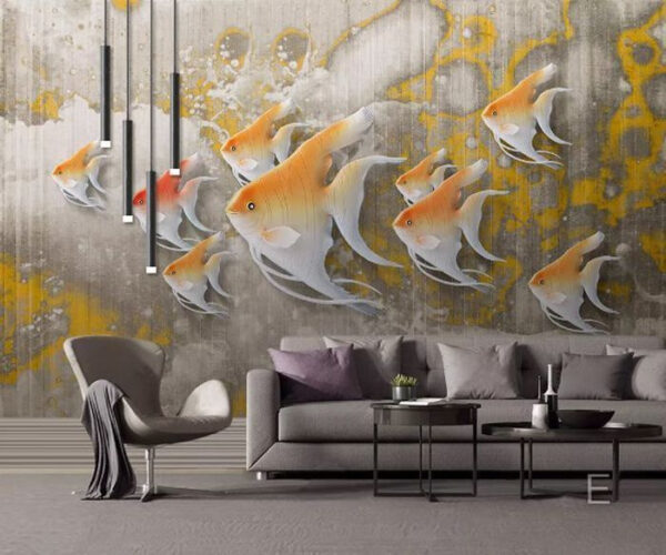 Wall murals Colorful fish swimming in formation Wall murals Colorful fish swimming in formation