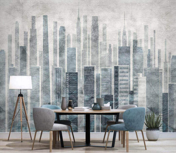 Futuristic cityscape with skyscrapers soaring Wall murals Futuristic cityscape with skyscrapers soaring