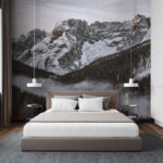 Wall murals Snowy mountain with trees