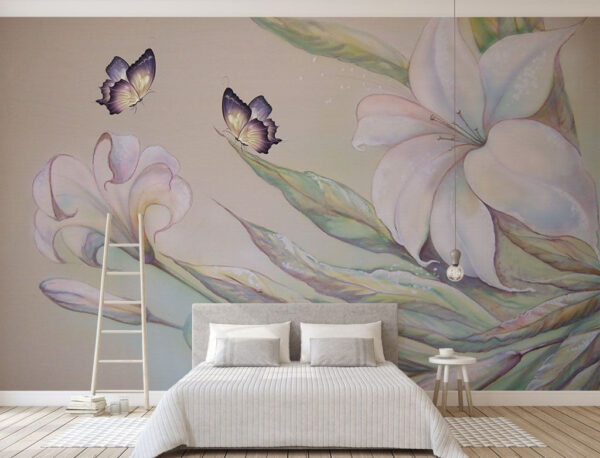 Wall murals Painting of flowers and butterflies Wall murals Painting of flowers and butterflies