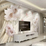 Wall murals Wallpaper with flowers and butterflies