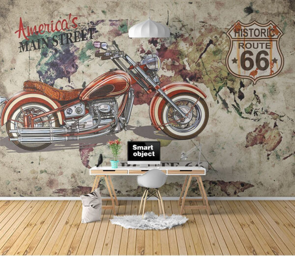 Wall murals Motorcycle on a map Wall murals Motorcycle on a map