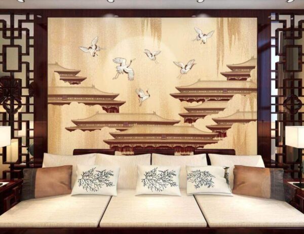 Wall murals Group of cranes flying in the sky Wall murals Group of cranes flying in the sky
