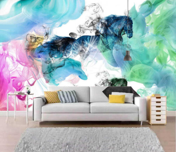 Wall murals Horse in different colors of smoke Wall murals Horse in different colors of smoke