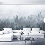 Wall murals Group of birds flying over a forest