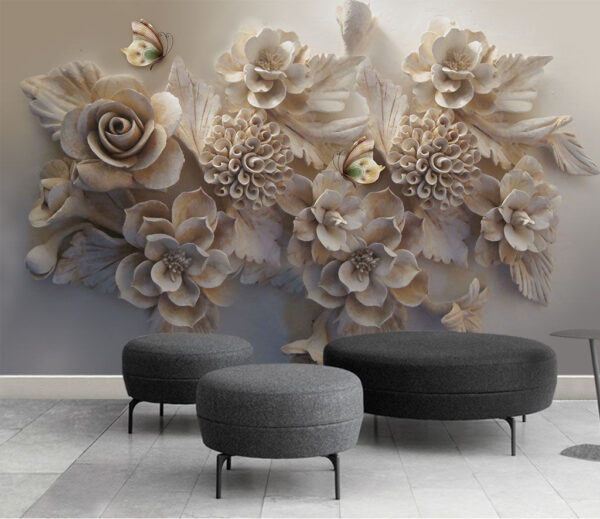 Elegant flowers with graceful butterflies Wall murals Elegant flowers with graceful butterflies