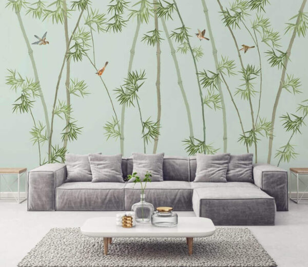 Wall murals Wallpaper with bamboo branches and birds