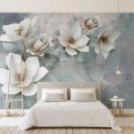Wall murals Elegant white flowers on textured background.