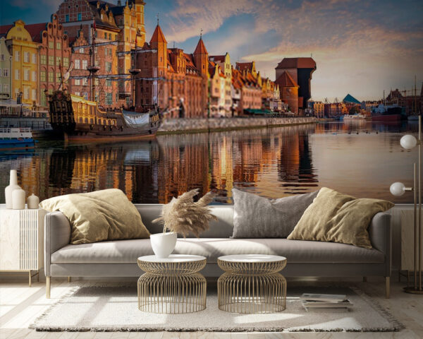 Wall murals Body of water with buildings and boats in it Wall murals Body of water with buildings and boats in it