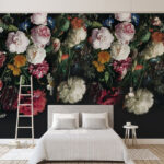 Wall murals Vivid blossoms cascade in darkness.
