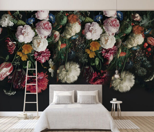 Vivid blossoms cascade in darkness Wall murals Vivid blossoms cascade in darkness