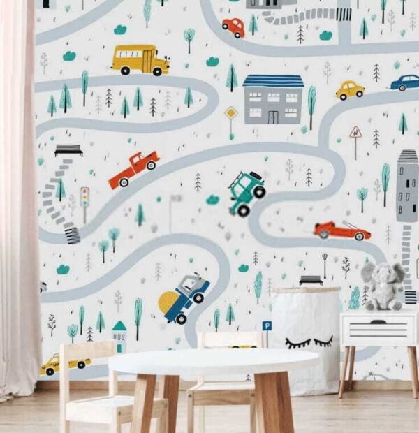 Map of cars and buildings Wall murals Map of cars and buildings