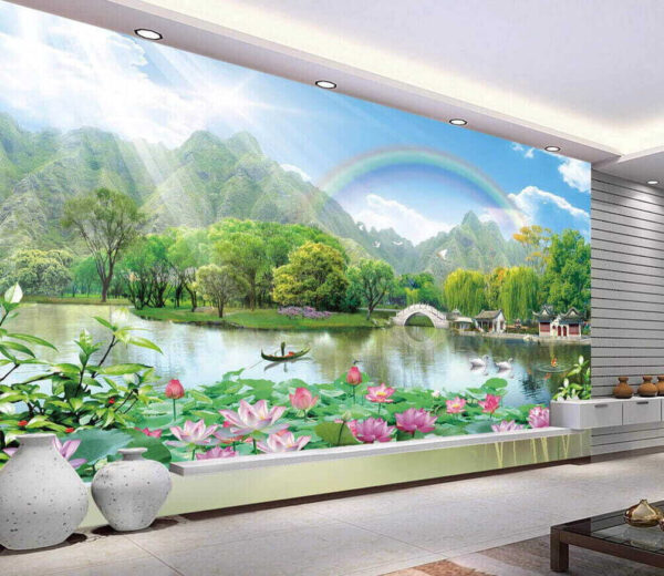 Serene landscape with lotus flowers Wall murals Serene landscape with lotus flowers