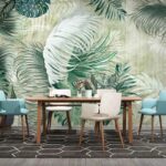 Wall murals Wallpaper with a pattern of leaves