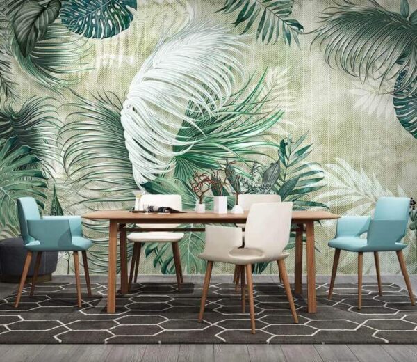 Wall murals Wallpaper with a pattern of leaves Wall murals Wallpaper with a pattern of leaves