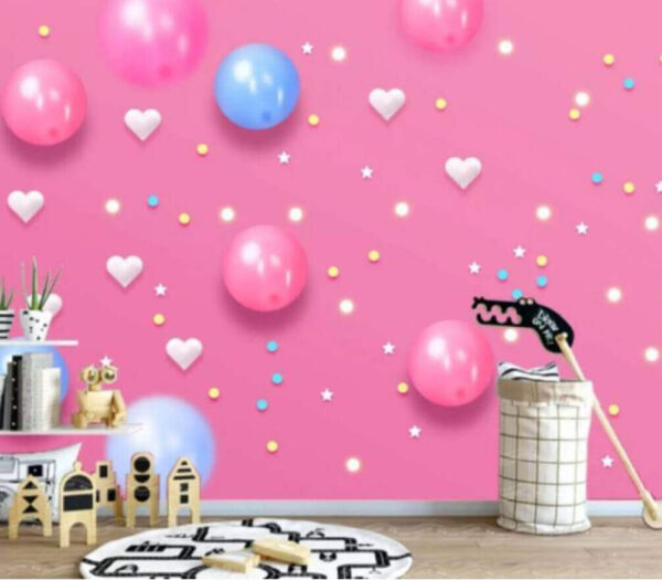 Wall murals Pink background with white and blue balloons and stars Wall murals Pink background with white and blue balloons and stars