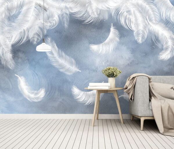 Wall murals White feathers on a blue background Wall murals White feathers on a blue background