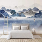 Wall murals Painting of mountains and a tree