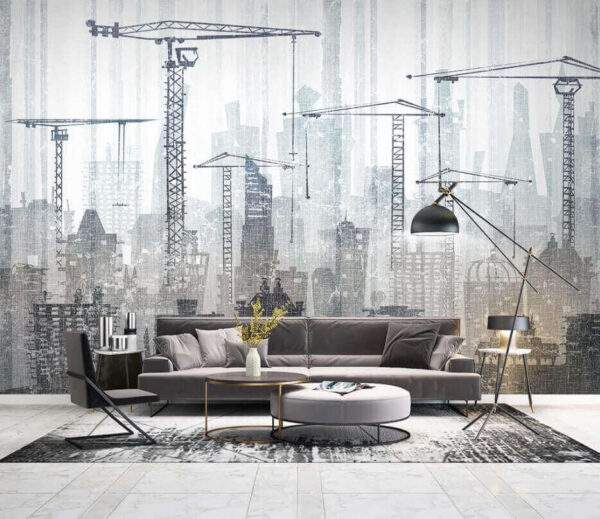 Cityscape with cranes Wall murals Cityscape with cranes