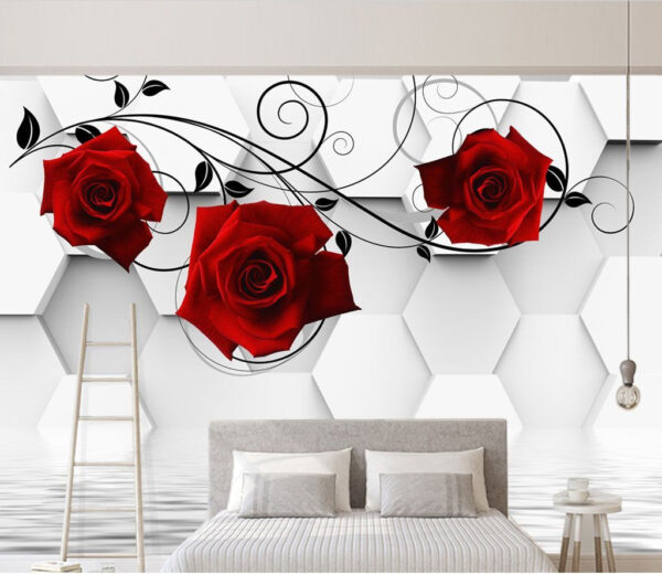 Wall murals Wallpaper with red roses and black vines Wall murals Wallpaper with red roses and black vines