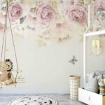 Wall murals Butterflies and roses in harmony.