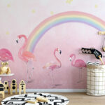 Wall murals Pink flamingo on a pink background
