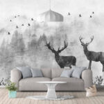 Wall murals Double exposure of a deer